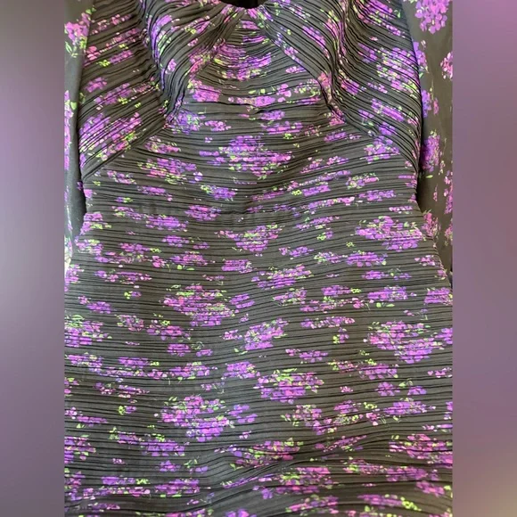 AMUR by Reiss Giulia Mini Dress - Size 4 Elegant Black and Purple Floral Dress - Picture 9 of 14